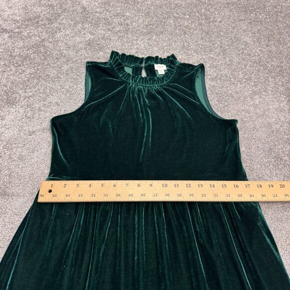 J.Crew Factory Velvet Sleeveless Tiered Midi Dress Women 8 Green Ruffle Neck NWT - Picture 13 of 15